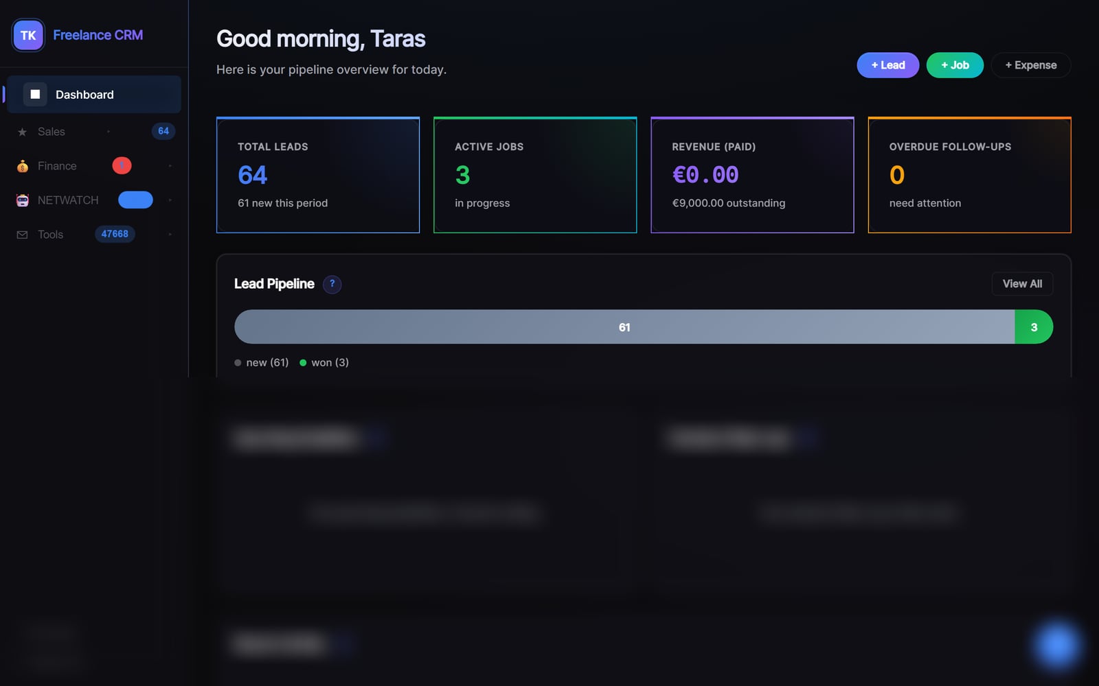 Freelance CRM — dashboard